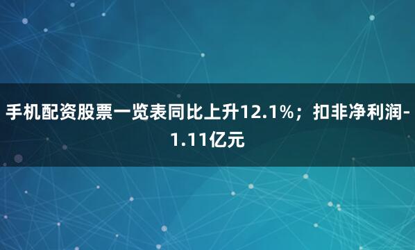 手机配资股票一览表同比上升12.1%；扣非净利润-1.11亿元