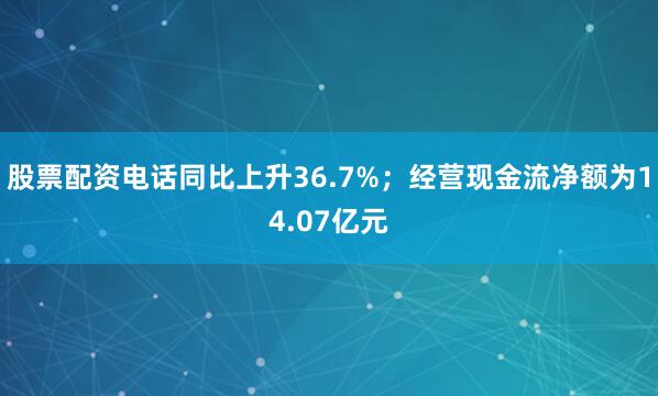 股票配资电话同比上升36.7%；经营现金流净额为14.07亿元